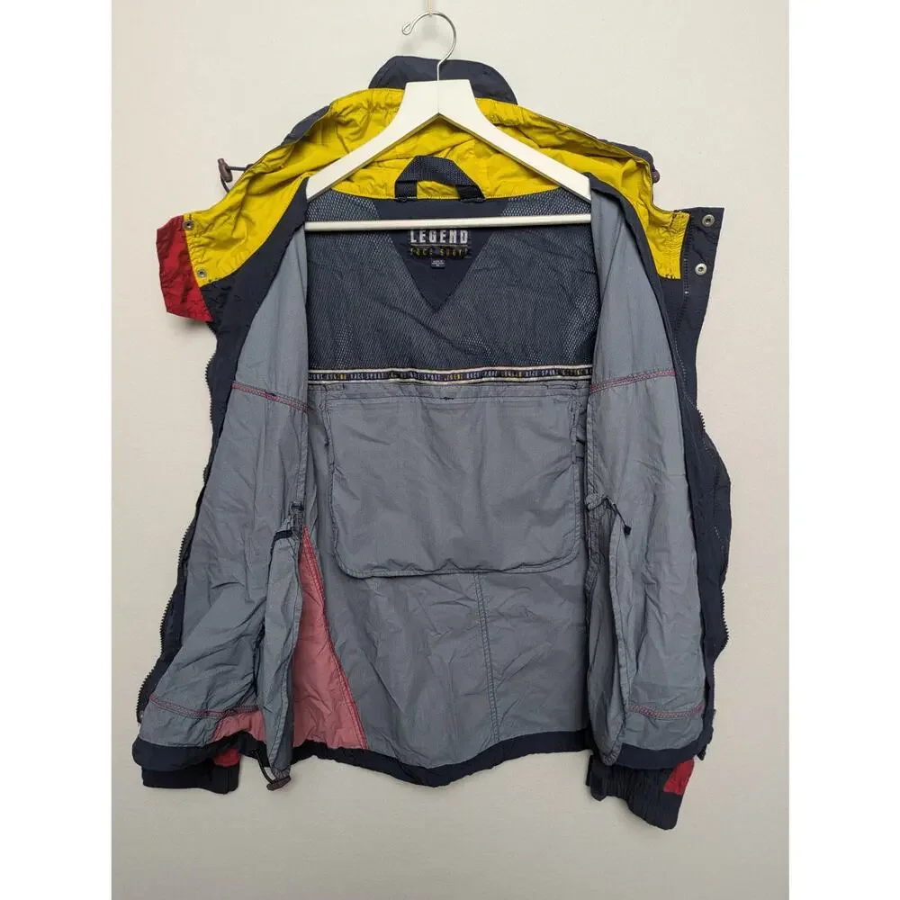 Vintage Legend Race Sport‎ Convertible Rain Jacket w/ Hood Size XL